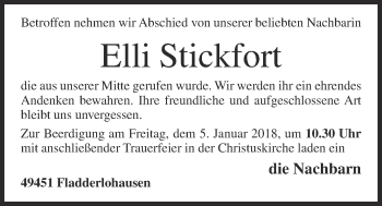 Anzeige von Elli Stickfort von OM-Medien