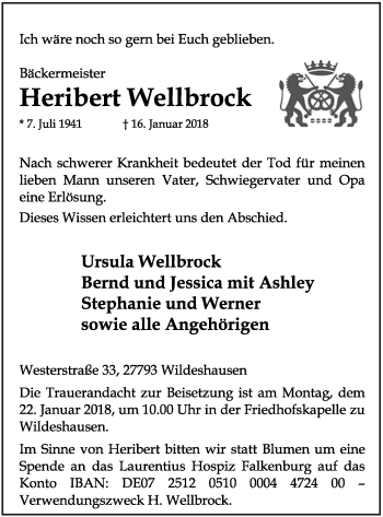 Anzeige von Heribert Wellbrock von OM-Medien