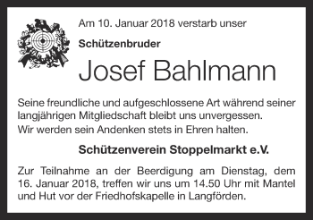 Anzeige von Josef Bahlmann von OM-Medien