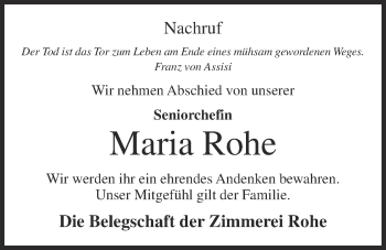 Anzeige von Maria Rohe von OM-Medien