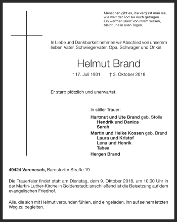 Anzeige von Helmut Brand von OM-Medien