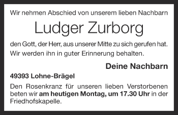 Anzeige von Ludger Zurborg von OM-Medien