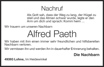 Anzeige von Alfred Paeth von OM-Medien