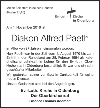 Anzeige von Alfred Paeth von OM-Medien