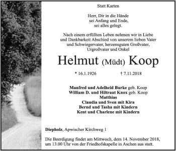 Anzeige von Helmut Koop von OM-Medien