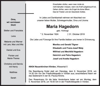 Anzeige von Maria Hagedorn von OM-Medien