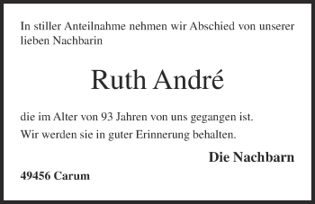 Anzeige von Ruth André von OM-Medien