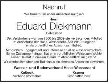 Anzeige von Eduard Diekmann von OM-Medien