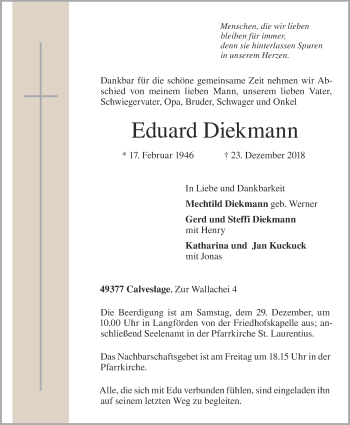 Anzeige von Eduard Diekmann von OM-Medien