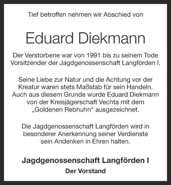 Anzeige von Eduard Diekmann von OM-Medien