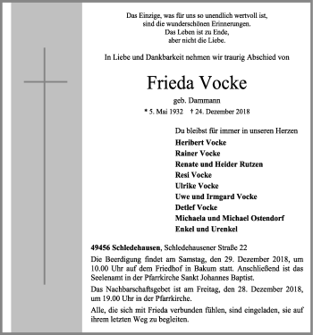 Anzeige von Frieda Vocke von OM-Medien