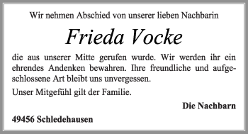 Anzeige von Frieda Vocke von OM-Medien