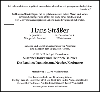 Anzeige von Hans Sträßer von OM-Medien