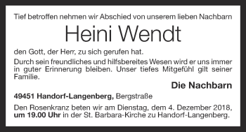 Anzeige von Heini Wendt von OM-Medien