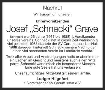 Anzeige von Josef Grave von OM-Medien