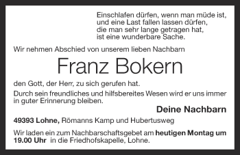 Anzeige von Franz Bokern von OM-Medien