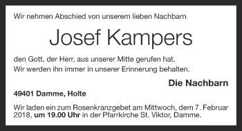 Anzeige von Josef Kampers von OM-Medien