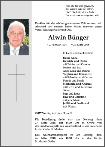 Anzeige von Alwin Bünger von OM-Medien