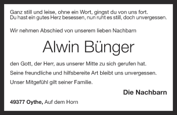 Anzeige von Alwin Bünger von OM-Medien