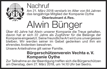 Anzeige von Alwin Bünger von OM-Medien