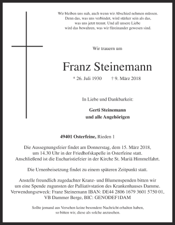 Anzeige von Franz Steinemann von OM-Medien