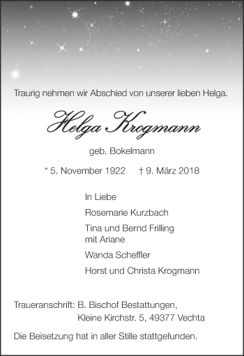 Anzeige von Helga Krogmann von OM-Medien