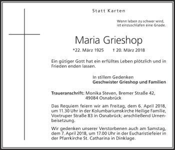 Anzeige von Maria Grieshop von OM-Medien