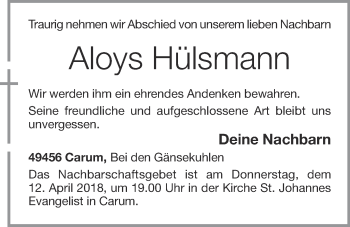 Anzeige von Aloys Hülsmann von OM-Medien