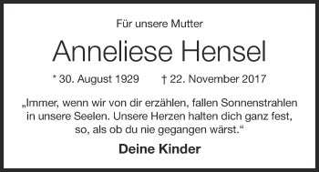 Anzeige von Anneliese Hensel von OM-Medien