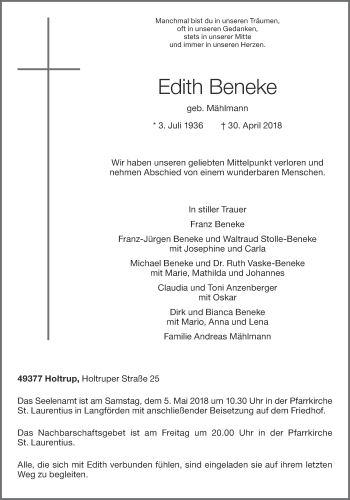 Anzeige von Edith Beneke von OM-Medien