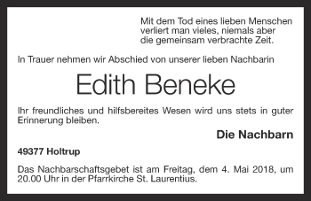 Anzeige von Edith Beneke von OM-Medien