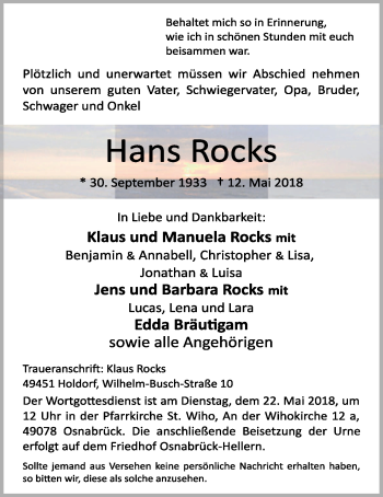 Anzeige von Hans Rocks von OM-Medien