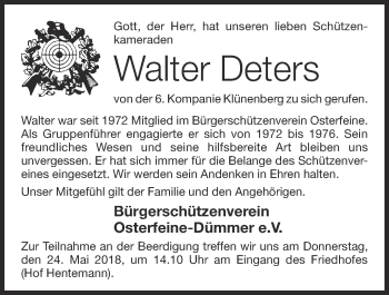 Anzeige von Walter Deters von OM-Medien