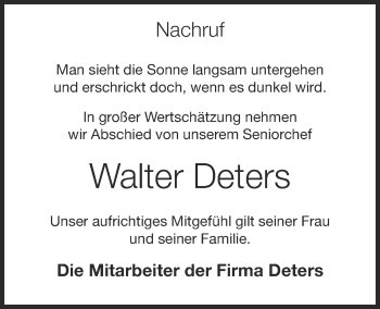 Anzeige von Walter Deters von OM-Medien