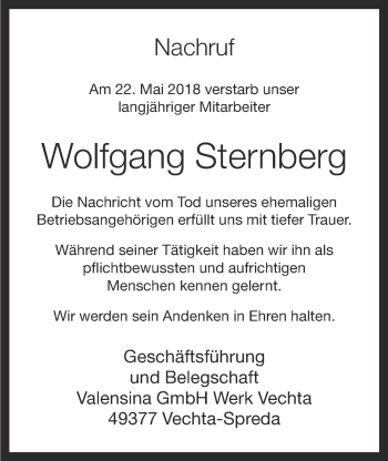 Anzeige von Wolfgang Sternberg von OM-Medien