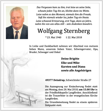 Anzeige von Wolfgang Sternberg von OM-Medien