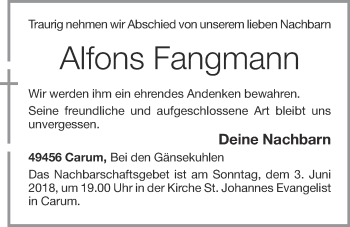 Anzeige von Alfons Fangmann von OM-Medien