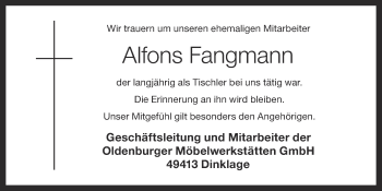 Anzeige von Alfons Fangmann von OM-Medien