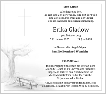 Anzeige von Erika Gladow von OM-Medien