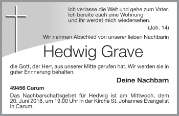 Anzeige von Hedwig Grave von OM-Medien