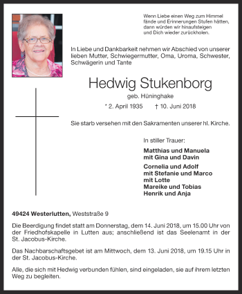 Anzeige von Hedwig Stukenborg von OM-Medien