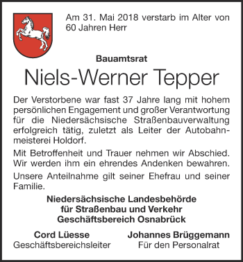 Anzeige von Niels-Werner Tepper von OM-Medien