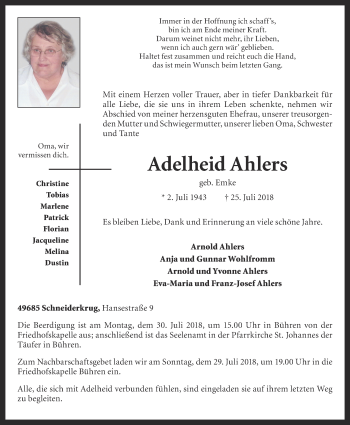 Anzeige von Adelheid Ahlers von OM-Medien