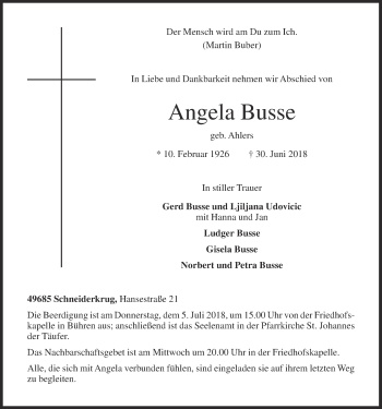 Anzeige von Angela Busse von OM-Medien