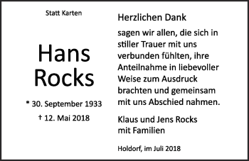 Anzeige von Hans Rocks von OM-Medien