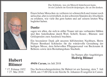 Anzeige von Hubert Blömer von OM-Medien