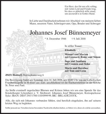 Anzeige von Johannes Josef Bünnemeyer von OM-Medien