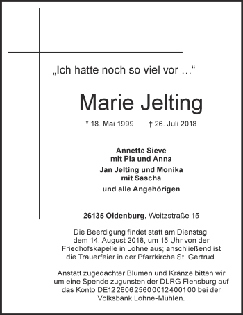 Anzeige von Marie Jelting von OM-Medien