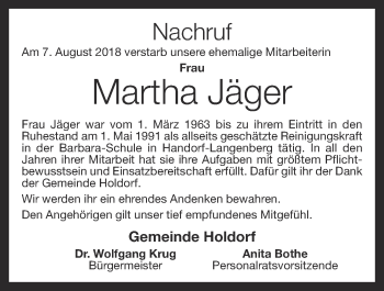 Anzeige von Martha Jäger von OM-Medien