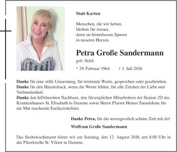 Anzeige von Petra Große Sandermann von OM-Medien